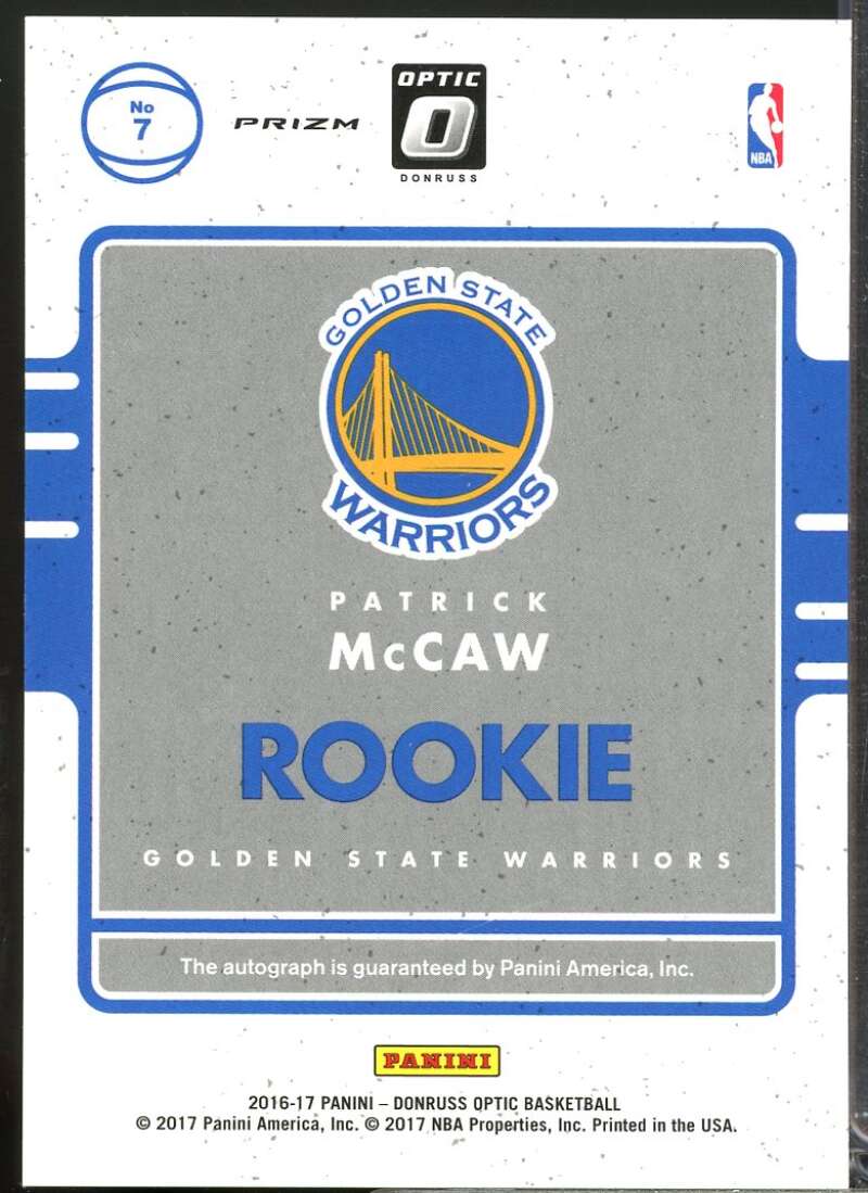 Patrick McCaw Card 2016-17 Donruss Optic Rookie Signatures Autograph Holo #7  Image 2