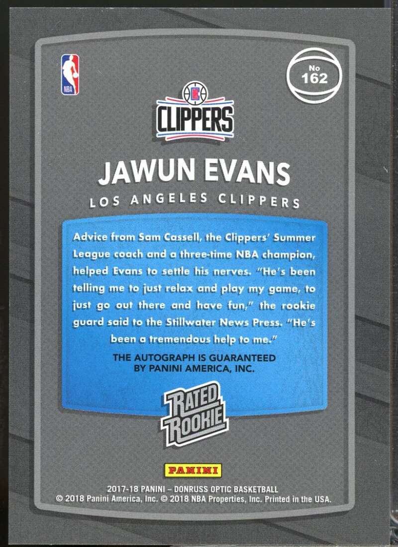 Jawun Evans Card 2017-18 Donruss Optic Rated Rookies Signatures Autograph #162  Image 2