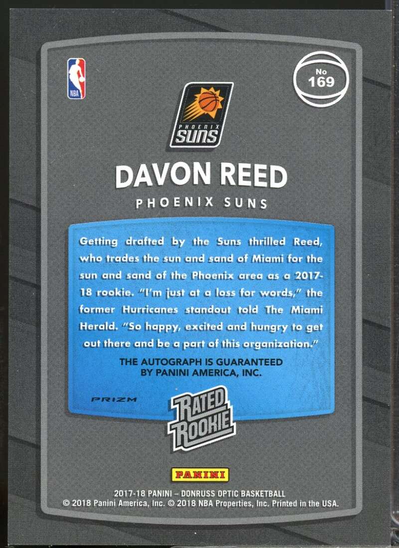 Davon Reed Card 2017-18 Donruss Optic Rated Rookies Autograph Fast Break #169  Image 2
