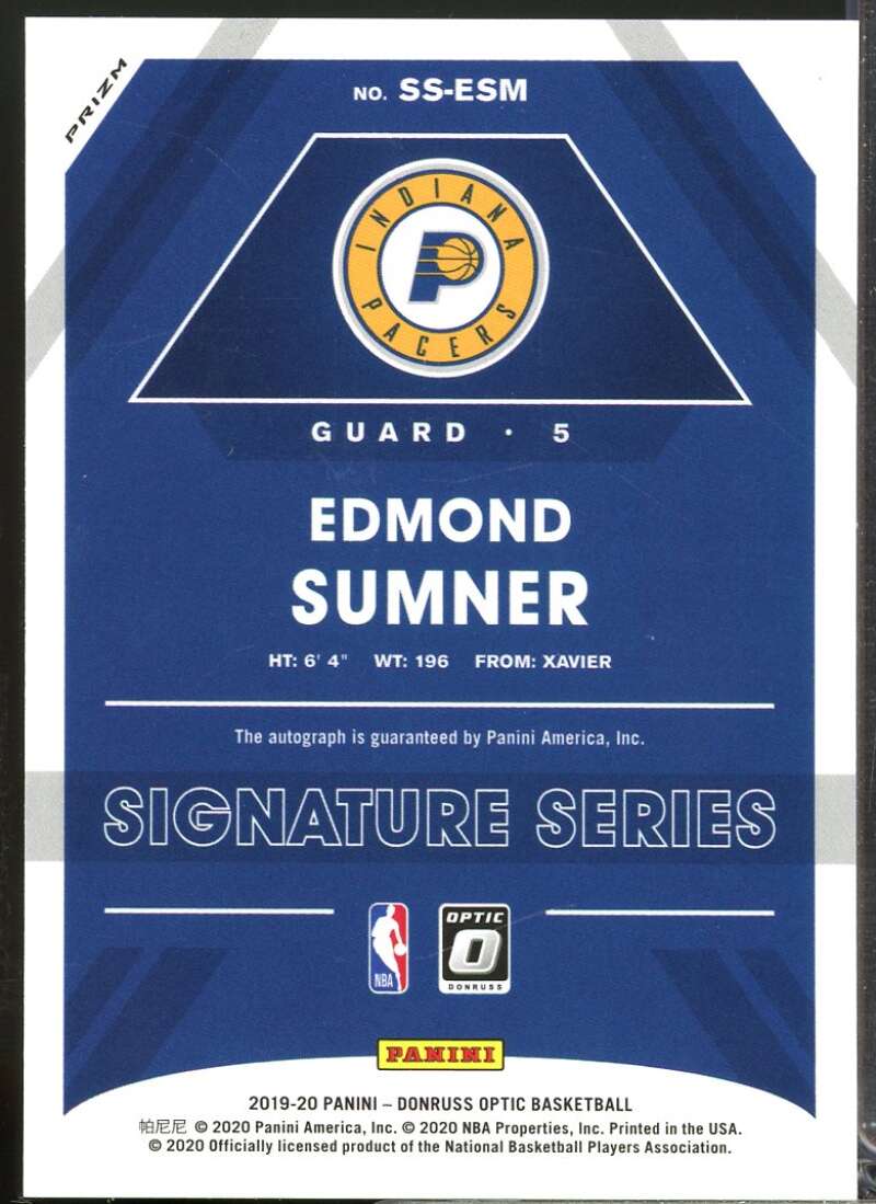 Edmond Sumner Card 2019-20 Donruss Optic Signature Series Autograph Purple #39  Image 2