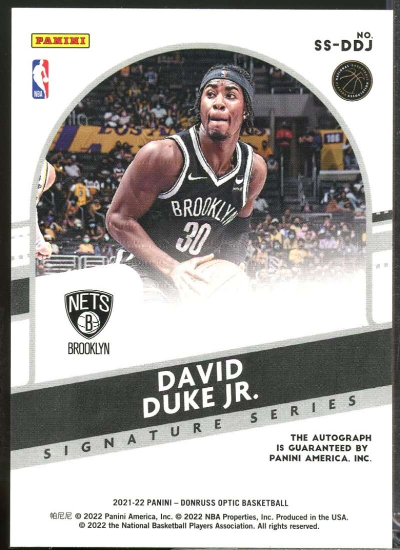David Duke Jr. Rookie Card 2021-22 Donruss Optic Signature Series Autograph #19  Image 2