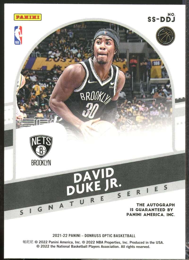 David Duke Jr. Rookie Card 2021-22 Donruss Optic Signature Series Autograph #19  Image 2