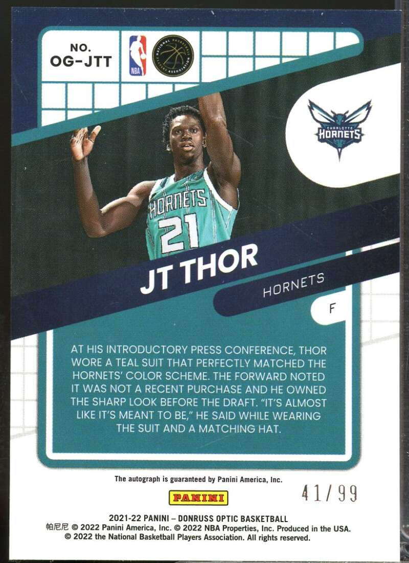 JT Thor Rookie /99 Card 2021-22 Donruss Optic Opti-Graphs Autograph #55  Image 2