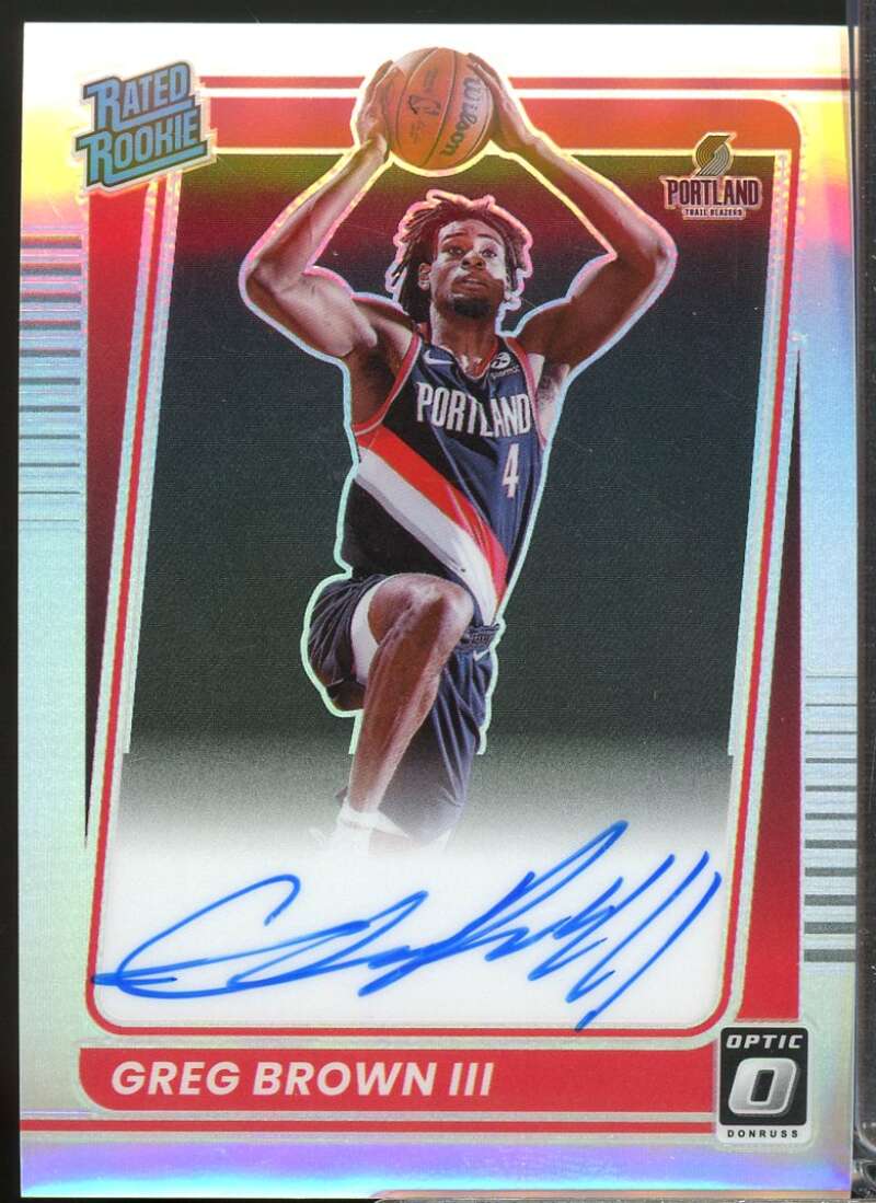 Greg Brown III Rookie 2021-22 Donruss Optic Rated Rookie Autograph Holo #195  Image 1