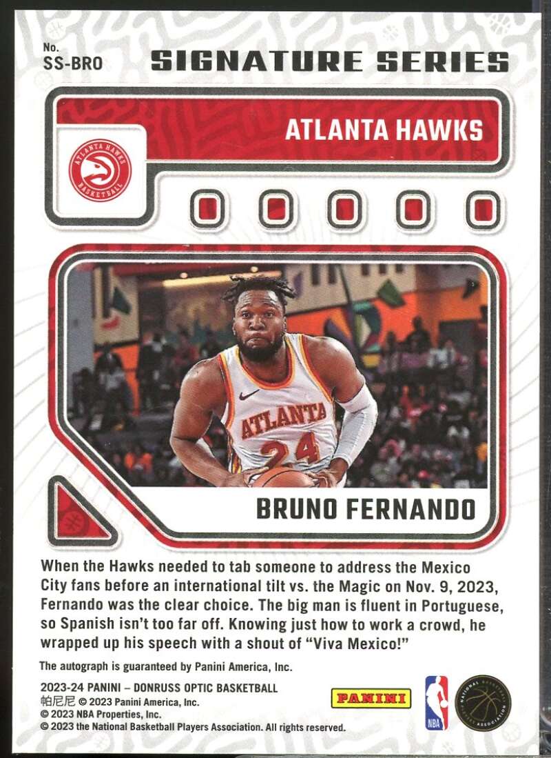 Bruno Fernando Card 2023-24 Donruss Optic Signature Series Autograph #59  Image 2