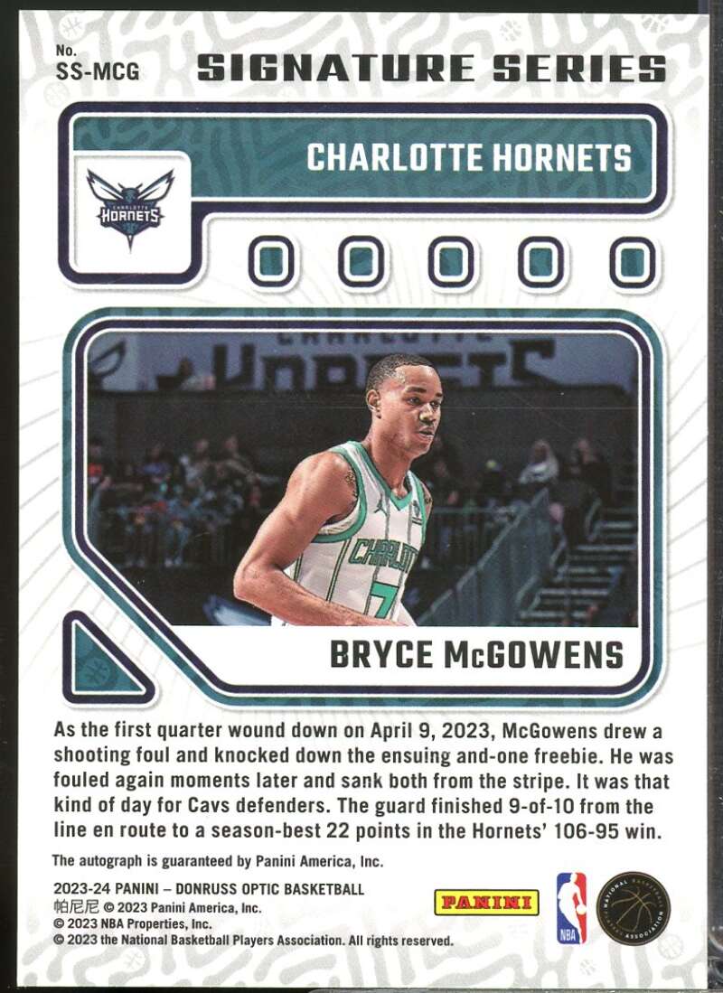 Bryce McGowens Card 2023-24 Donruss Optic Signature Series Autograph #81  Image 2