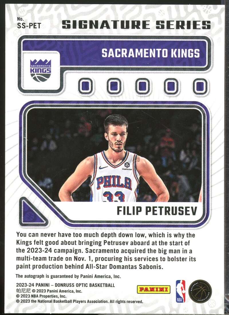 Filip Petrusev Rookie Card 2023-24 Donruss Optic Signature Series Autograph #43  Image 2