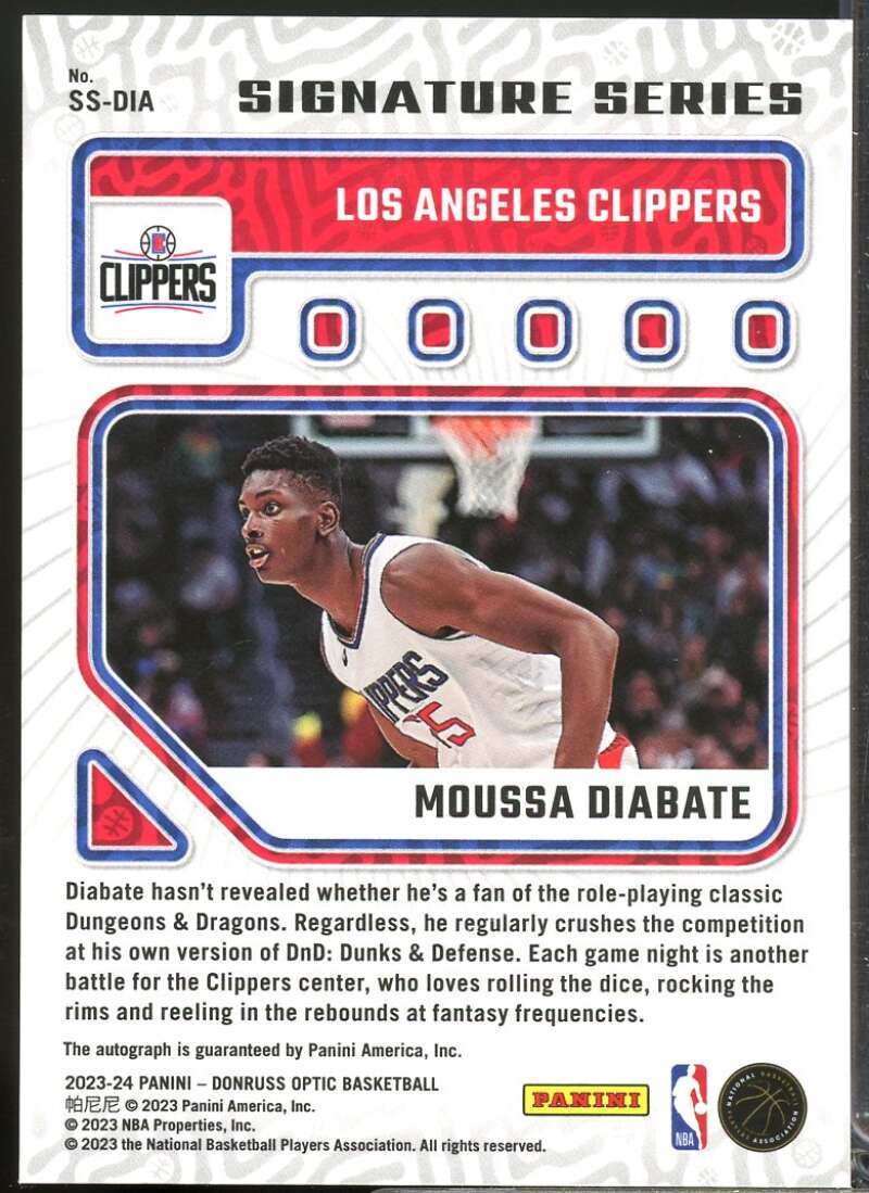 Moussa Diabate Card 2023-24 Donruss Optic Signature Series Autograph #79  Image 2