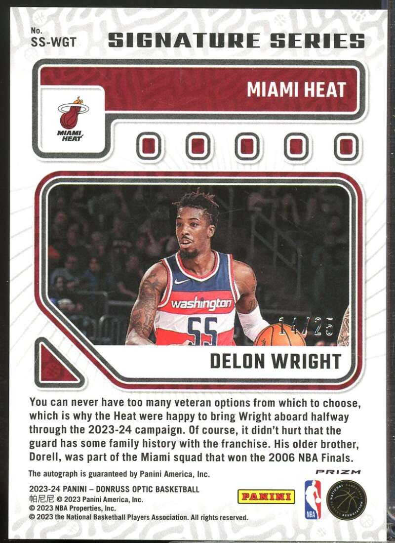 Delon Wright /25 Card 2023-24 Donruss Optic Signature Series Autograph Blue #84  Image 2