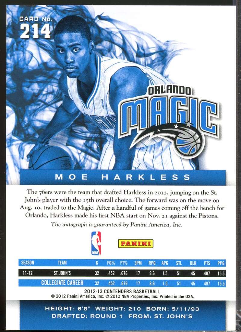 Moe Harkless Rookie Card 2012-13 Panini Contenders Autograph #214  Image 2