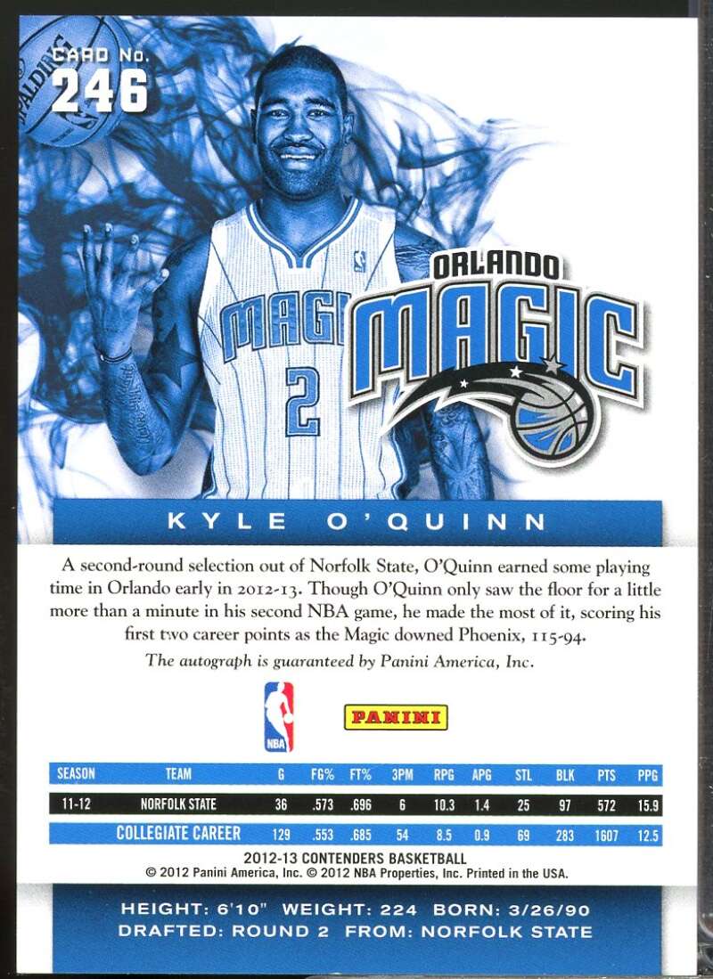 Kyle O'Quinn Rookie Card 2012-13 Panini Contenders Autograph #246  Image 2