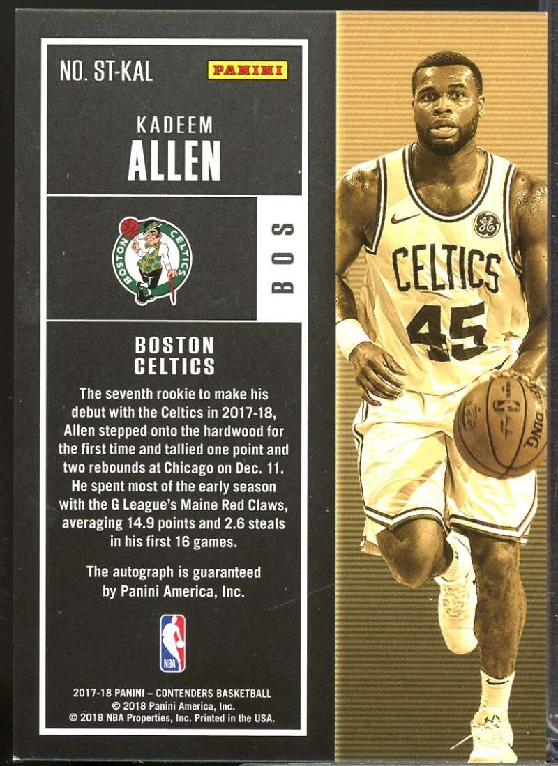 Kadeem Allen Card 2017-18 Panini Contenders Rookie Ticket Retail Autographs #55  Image 2