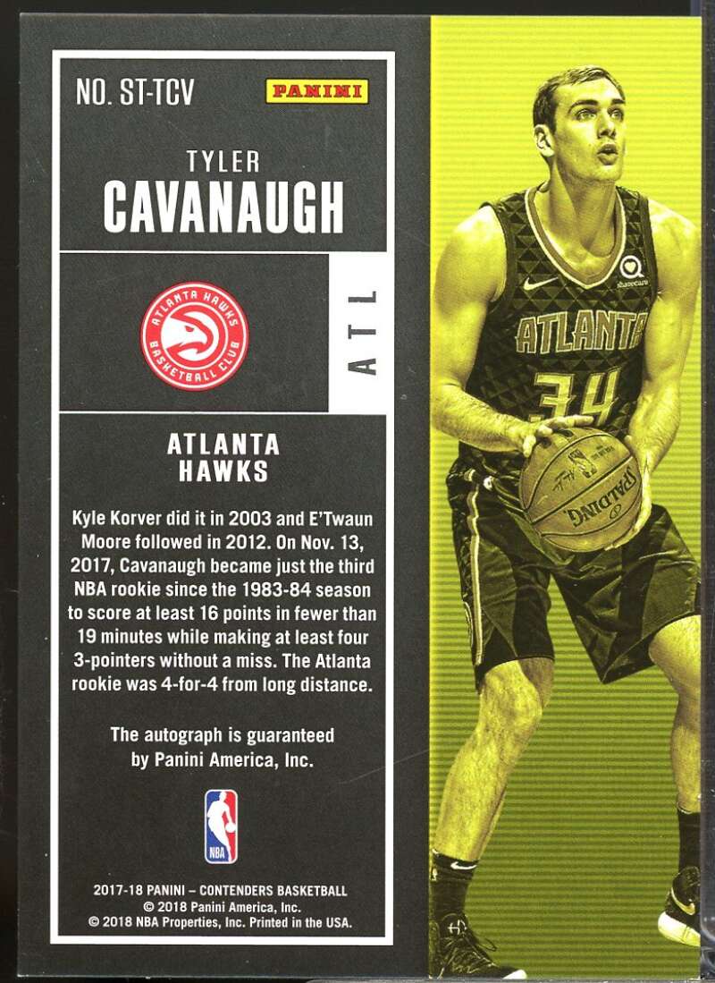 Tyler Cavanaugh 2017-18 Panini Contenders Rookie Ticket Retail Autographs #13  Image 2