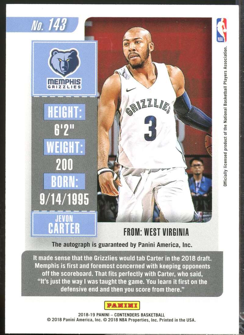 Jevon Carter Rookie Card 2018-19 Panini Contenders Autograph #143  Image 2