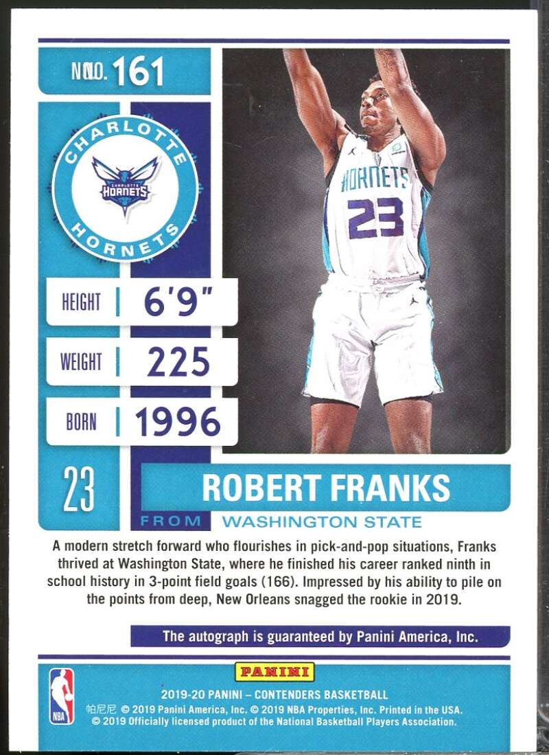 Robert Franks Rookie Card 2019-20 Panini Contenders Autograph #161  Image 2