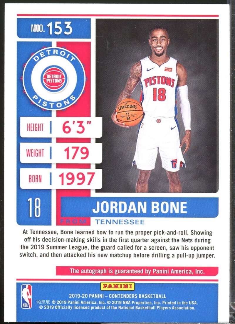 Jordan Bone Rookie Card 2019-20 Panini Contenders Autograph #153  Image 2
