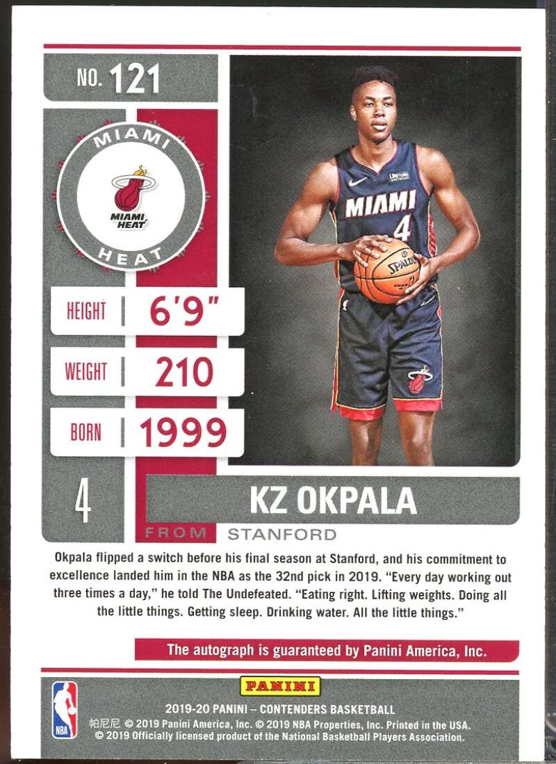 KZ Okpala Rookie Card 2019-20 Panini Contenders Autograph #121  Image 2
