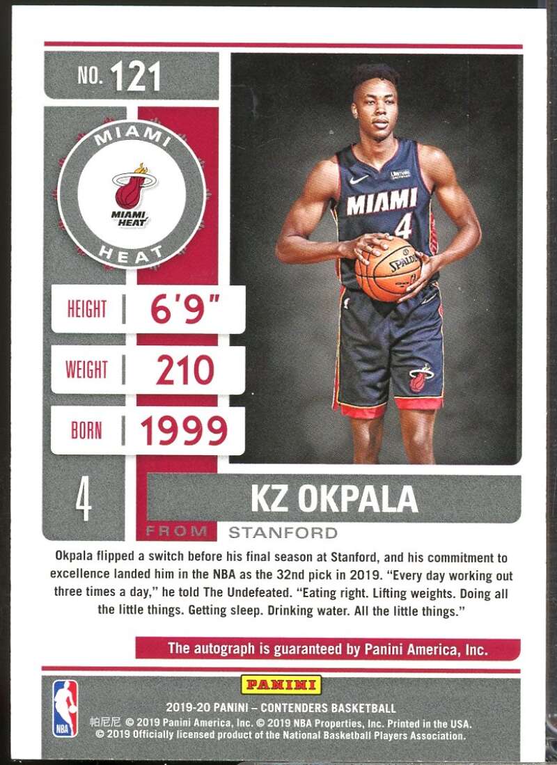 KZ Okpala Rookie Card 2019-20 Panini Contenders Autograph #121  Image 2