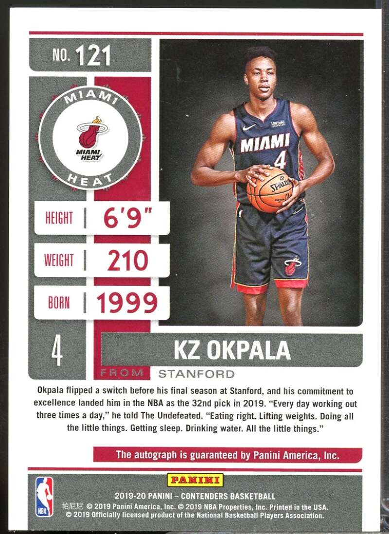 KZ Okpala Rookie /99 2019-20 Panini Contenders Autograph Playoff Ticket #121  Image 2