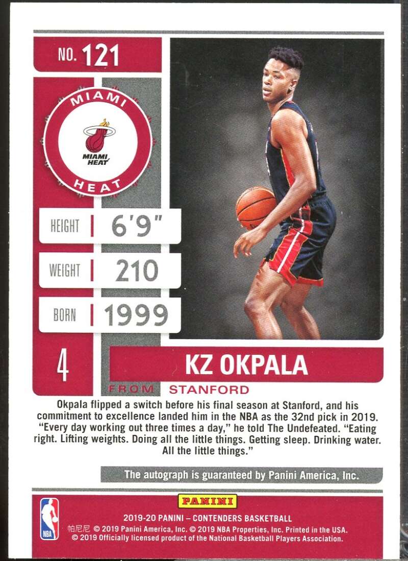 KZ Okpala 2019-20 Panini Contenders Optic Rookie Ticket Variation Auto #109  Image 2