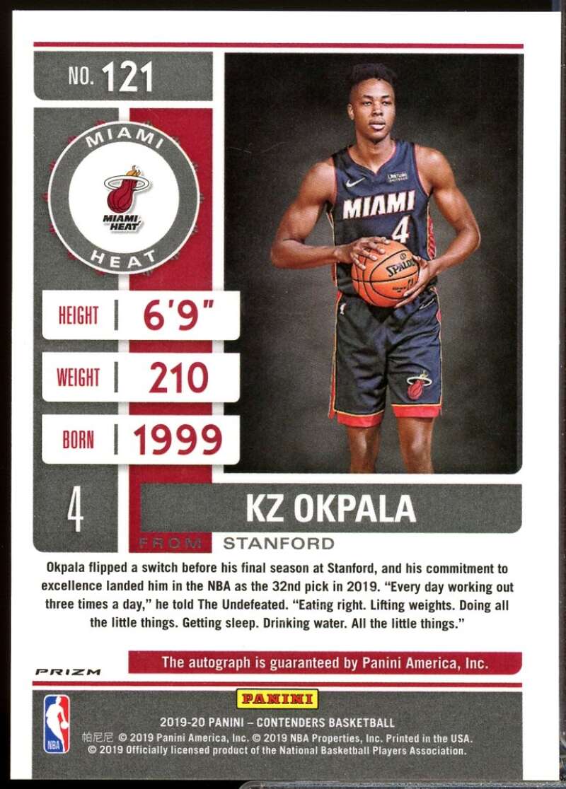 KZ Okpala Rookie Card 2019-20 Panini Contenders Autographs Premium #121  Image 2