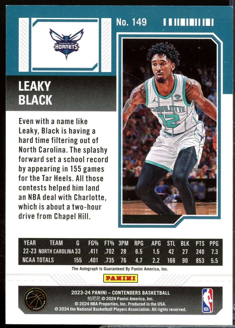 Leaky Black Card 2023-24 Panini Contenders Rookie Ticket Autograph #149  Image 2