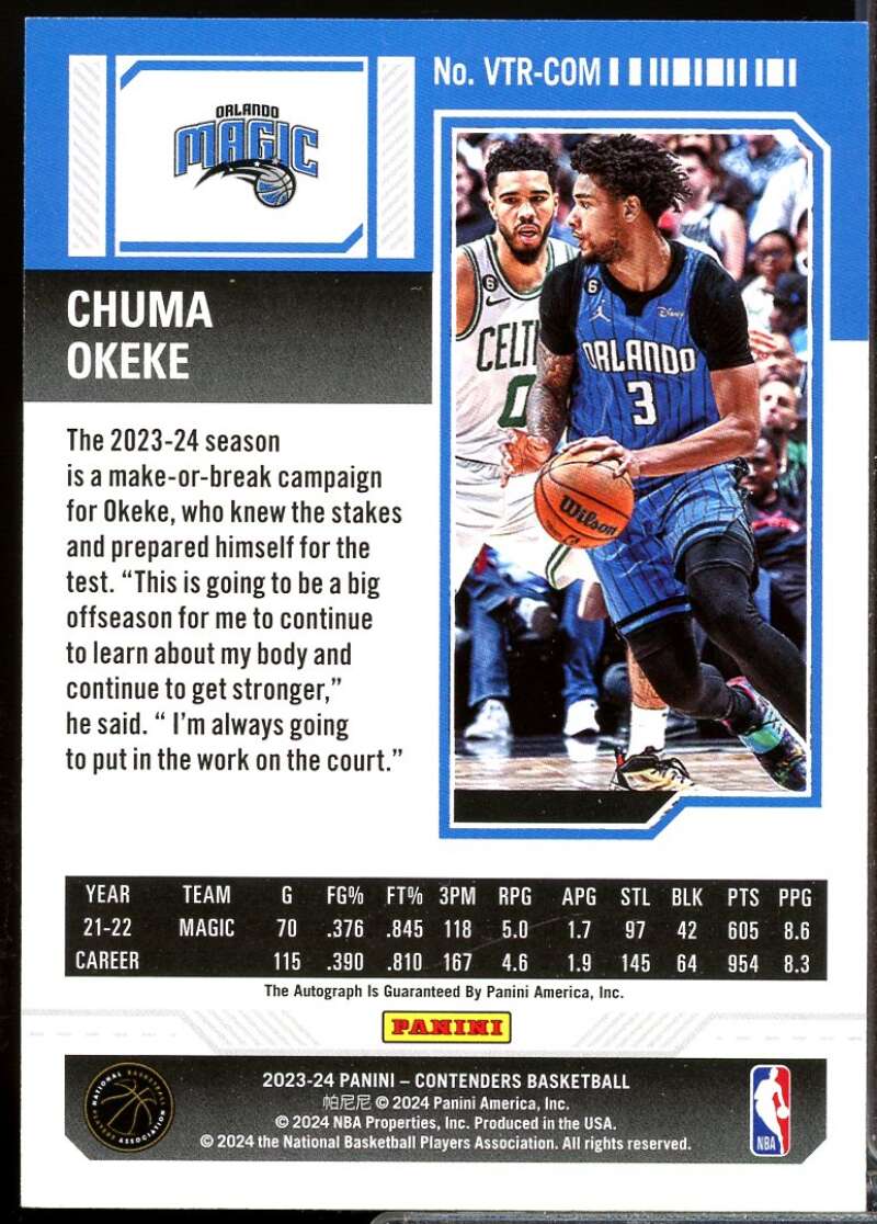 Chuma Okeke Card 2023-24 Panini Contenders Retail Veteran Autographs #16  Image 2