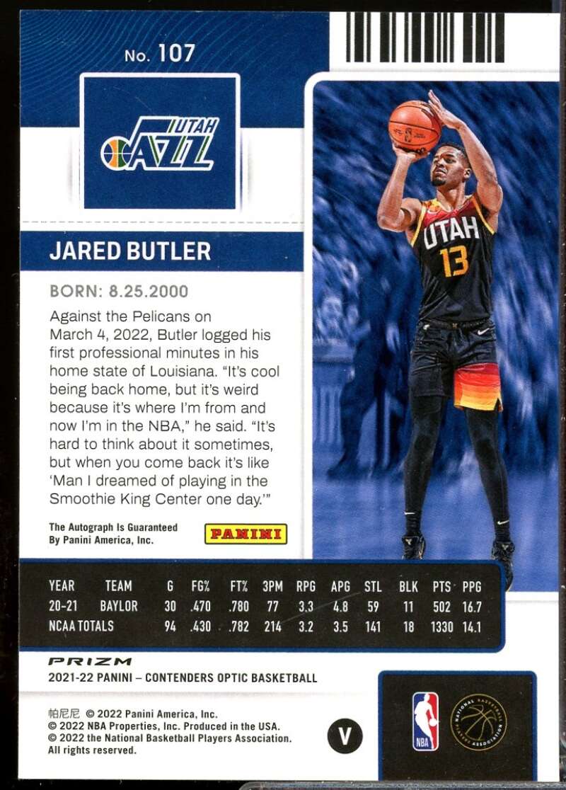 Jared Butler Rookie Card 2021-22 Panini Contenders Optic Autograph #107  Image 2