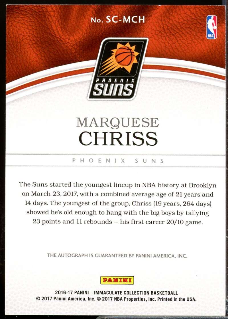 Marquese Chriss Rookie Card 2016-17 Immaculate Collection Scripts Autograph #14  Image 2