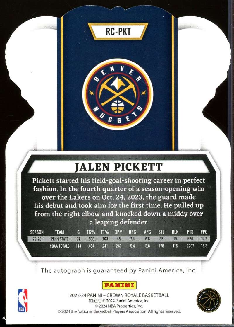 Jalen Pickett /49 Card 2023-24 Crown Royale Rookie Crown Autographs Pink #19  Image 2