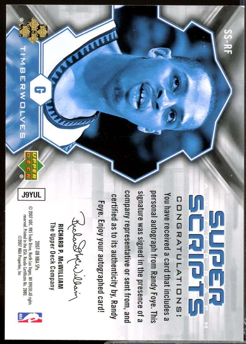Randy Foye Card 2007-08 SPx Super Scripts Autograph #RF  Image 2
