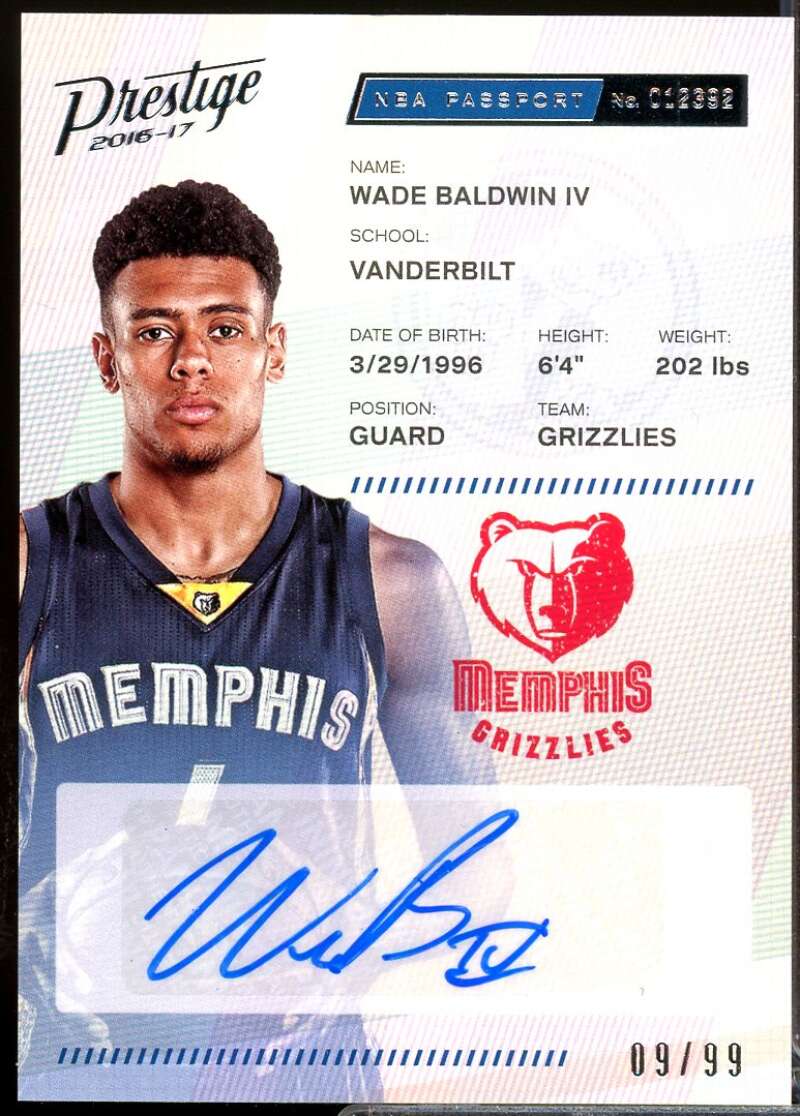 Wade Baldwin IV Rookie /99 Card 2016-17 Prestige NBA Passport Autograph #5  Image 1