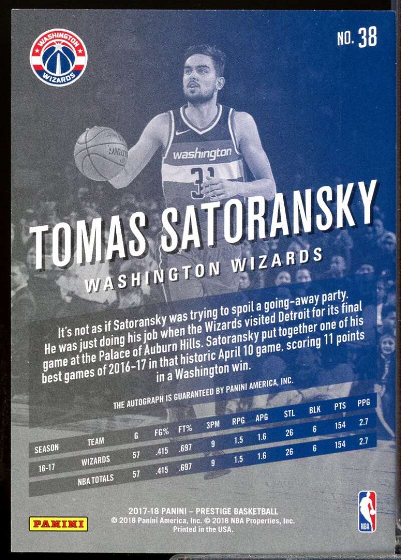 Tomas Satoransky Card 2017-18 Prestige Bonus Shots Autograph #38  Image 2