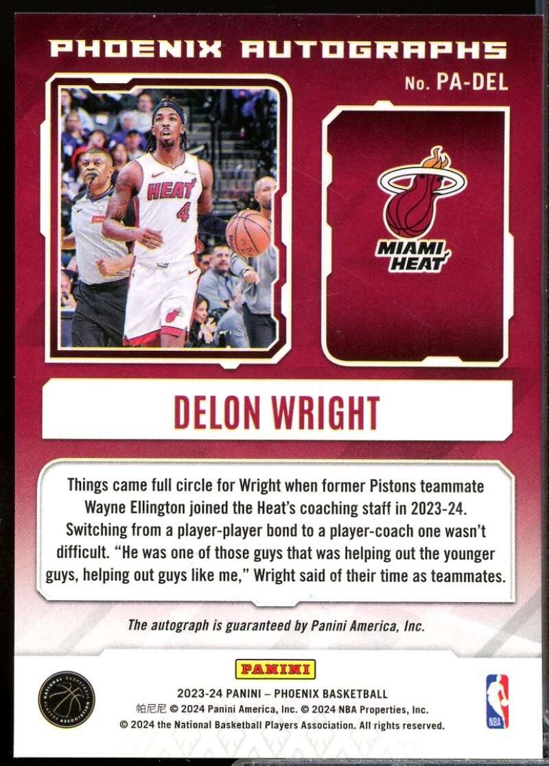 Delon Wright Card 2023-24 Panini Phoenix Autographs Phoenix Green #9  Image 2
