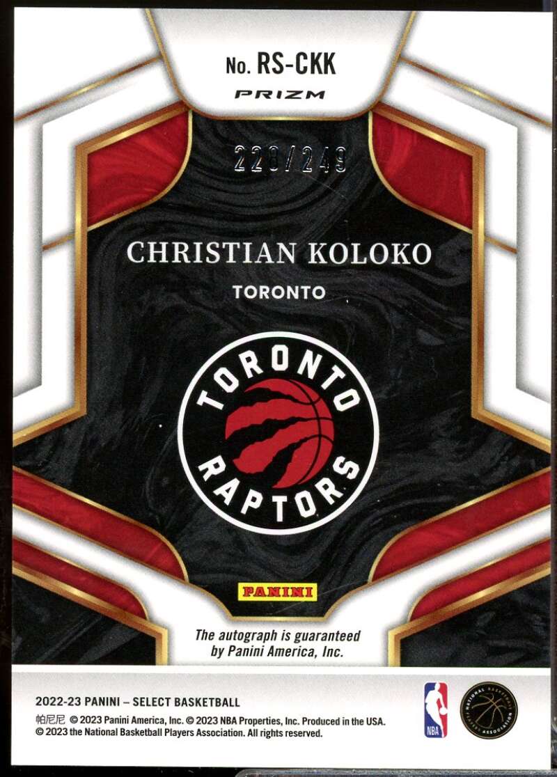 Christian Koloko /249 Card 2022-23 Select Rookie Autograph Signatures #25  Image 2