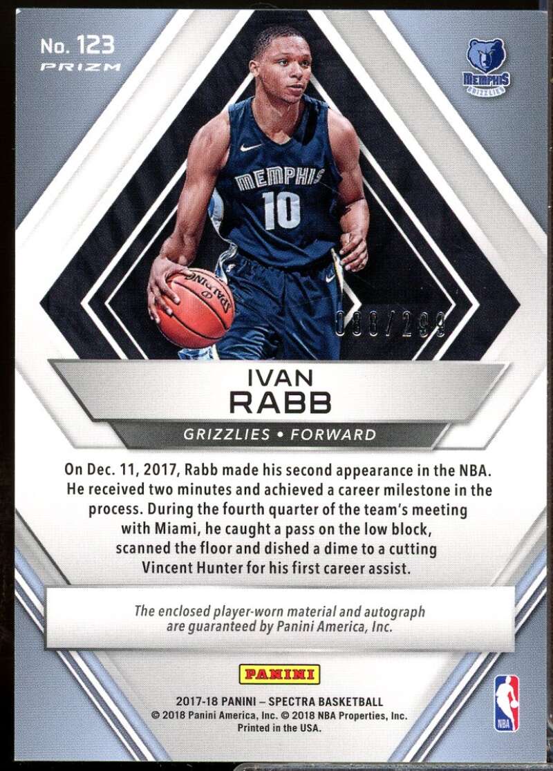 Ivan Rabb Rookie /299 Card 2017-18 Panini Spectra Jersey Autograph #123  Image 2