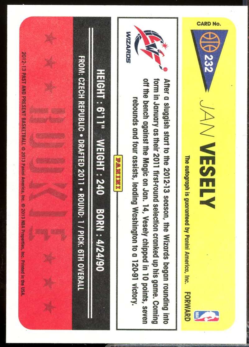 Jan Vesely Rookie Card 2012-13 Panini Past and Present Autograph #232  Image 2
