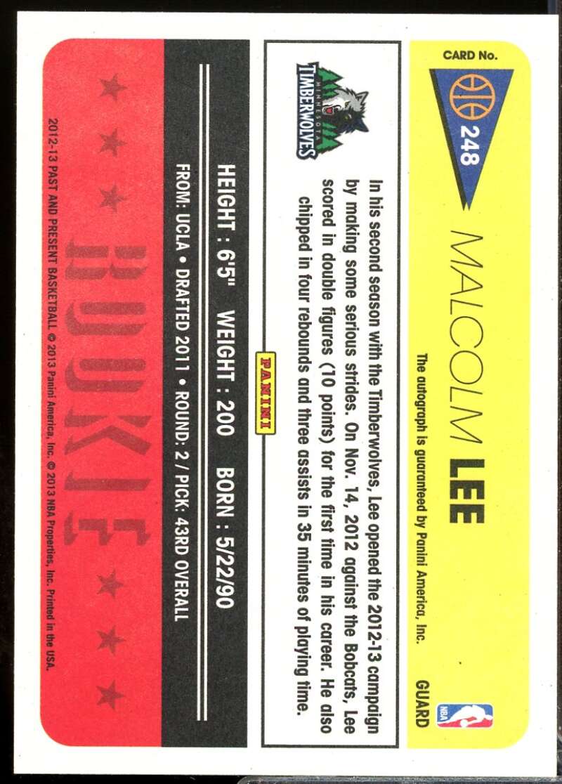 Malcolm Lee Rookie Card 2012-13 Panini Past and Present Autograph #248  Image 2