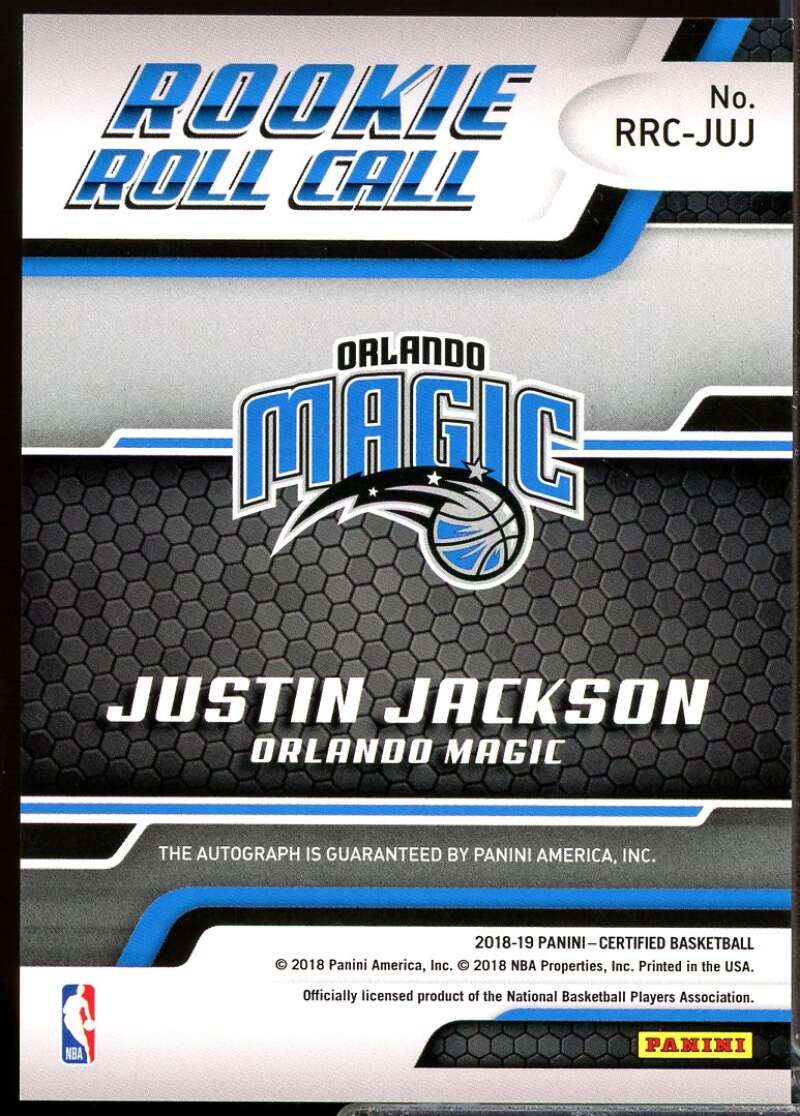 Justin Jackson Card 2018-19 Certified Rookie Roll Call Autographs #49  Image 2