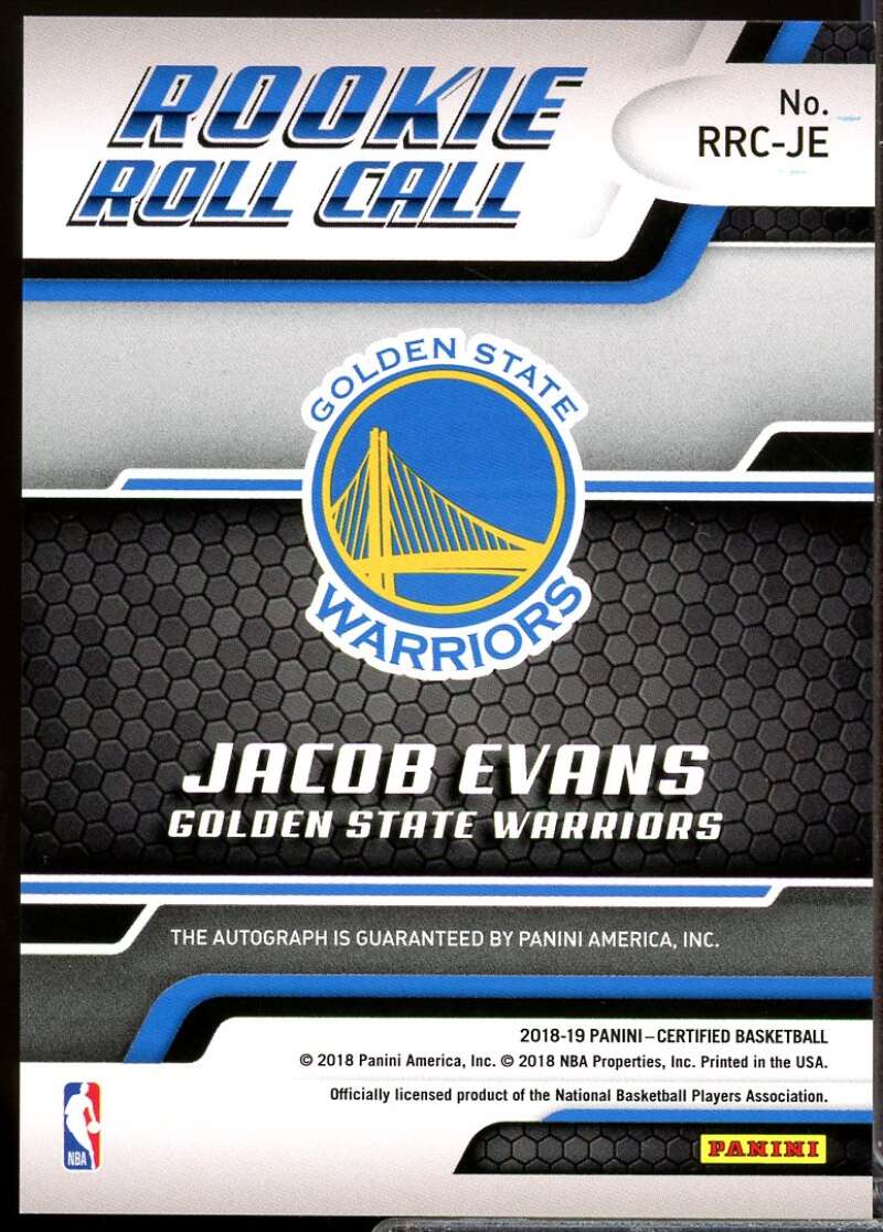 Jacob Evans III Card 2018-19 Certified Rookie Roll Call Autographs #16  Image 2
