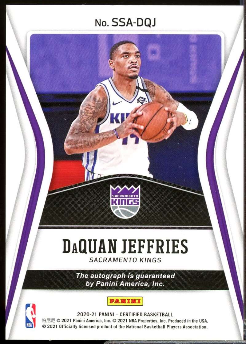 DaQuan Jeffries Card 2020-21 Certified Sophomore Sensations Autographs #17  Image 2