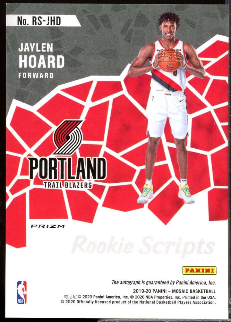 Jaylen Hoard Card 2019-20 Panini Mosaic Rookie Scripts Autograph #7  Image 2