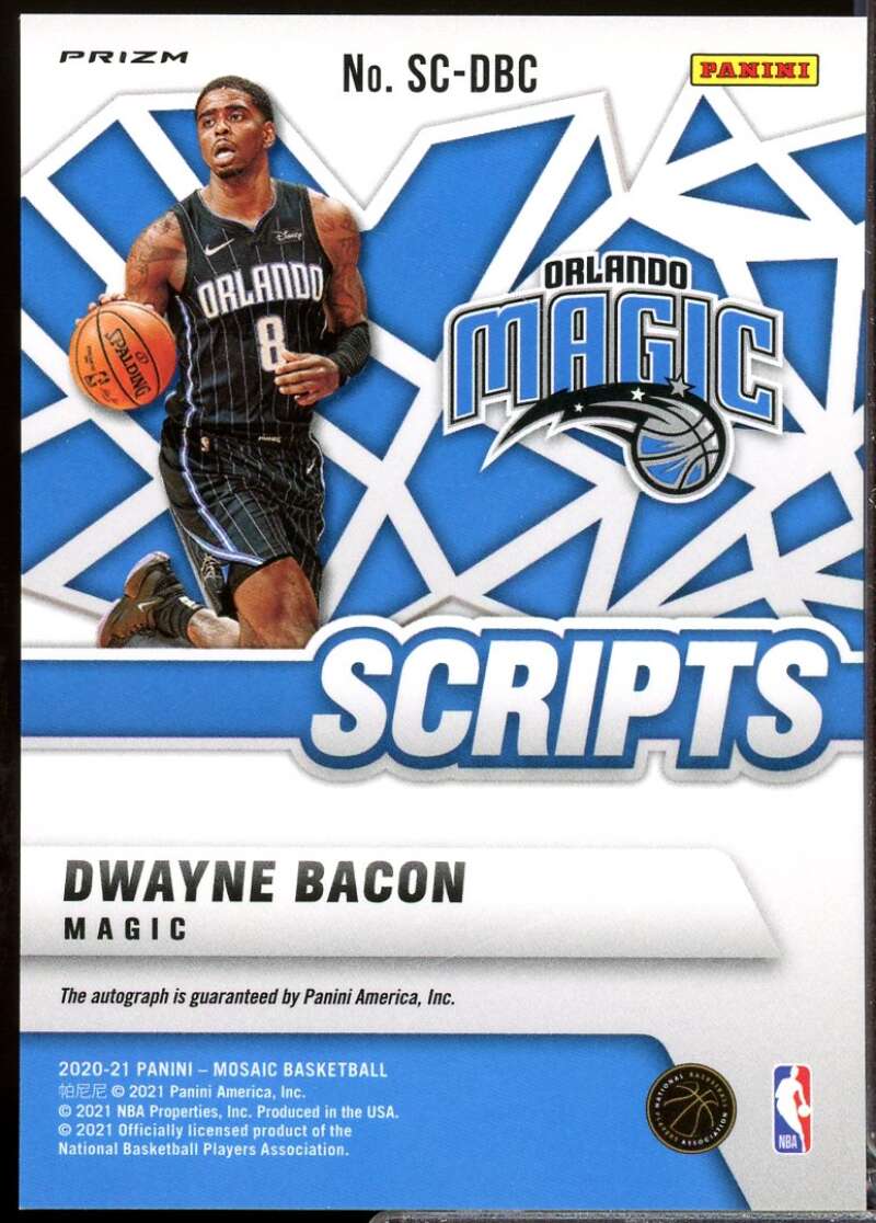 Dwayne Bacon Card 2020-21 Panini Mosaic Scripts Autograph #27  Image 2