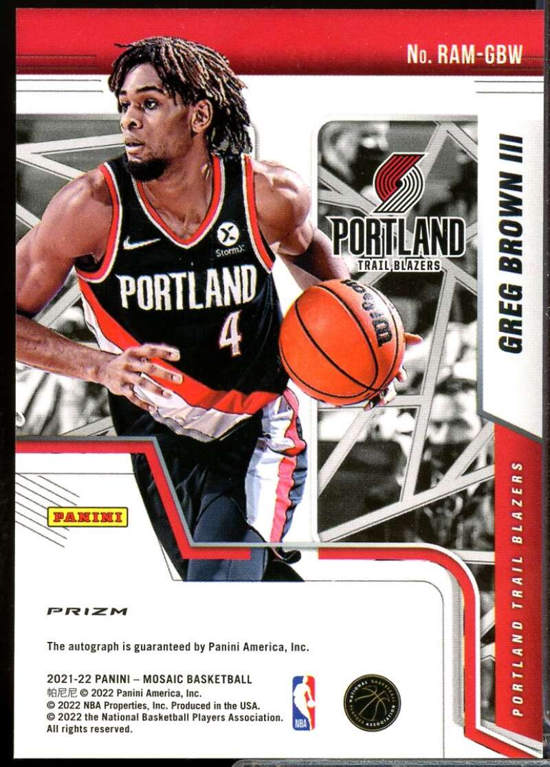 Greg Brown III Card 2021-22 Panini Mosaic Rookie Autographs Mosaic #30  Image 2