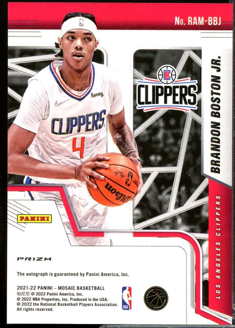Brandon Boston Jr. Card 2021-22 Panini Mosaic Rookie Autographs Mosaic #12  Image 2