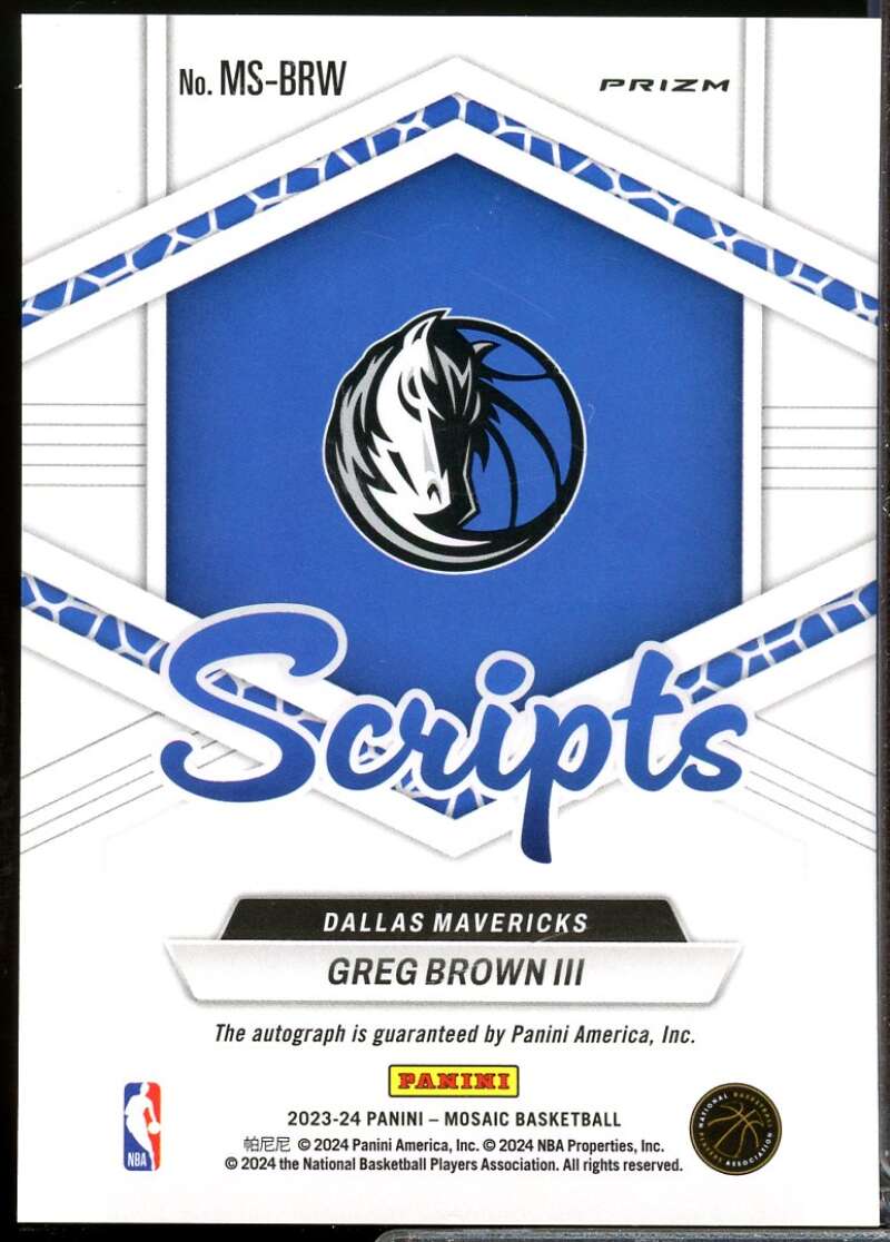 Greg Brown III Card 2023-24 Panini Mosaic Scripts Autograph #23  Image 2