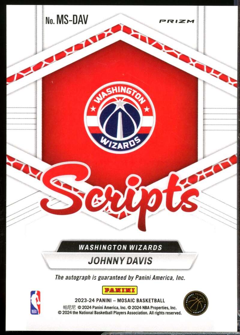 Johnny Davis Card 2023-24 Panini Mosaic Scripts Autograph #50  Image 2