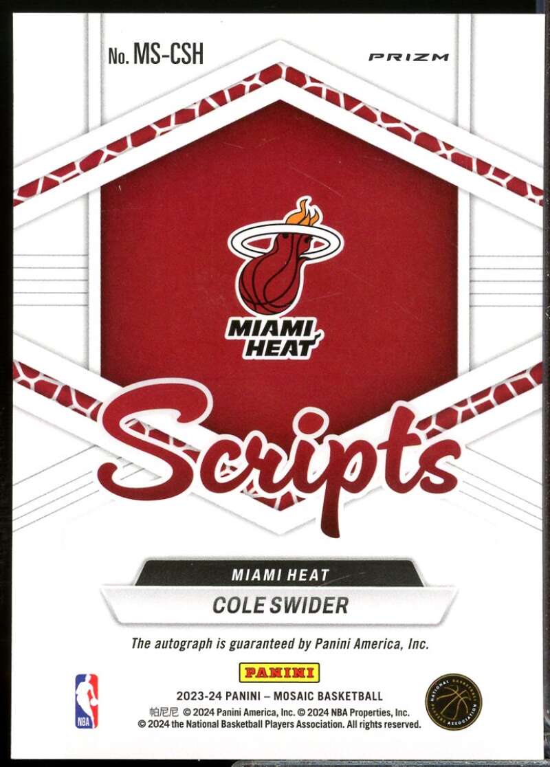 Cole Swider Card 2023-24 Panini Mosaic Scripts Autograph #42  Image 2