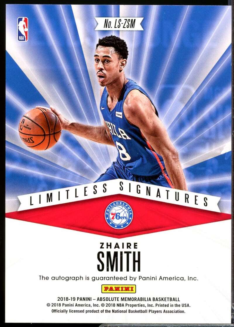 Zhaire Smith /99 2018-19 Absolute Memorabilia Limitless Autograph Signatures #10  Image 2