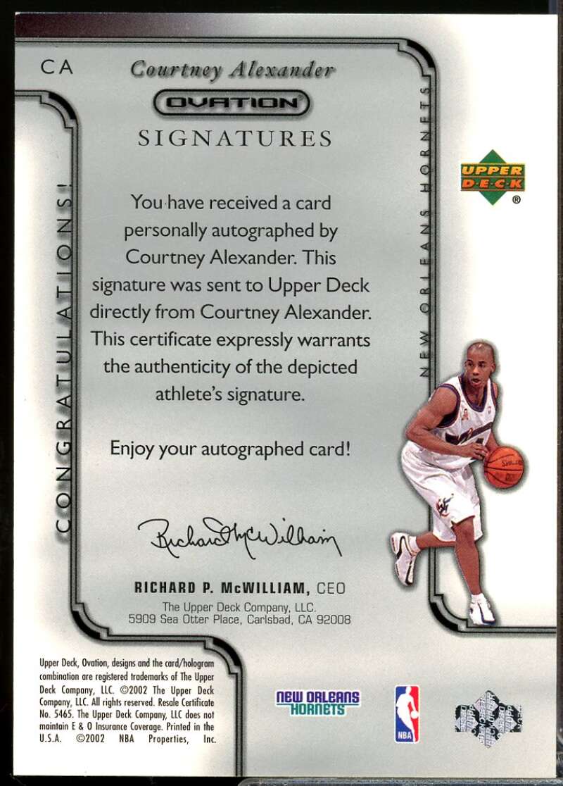 Courtney Alexander Card 2002-03 Upper Deck Ovation Autograph Signatures #CA  Image 2